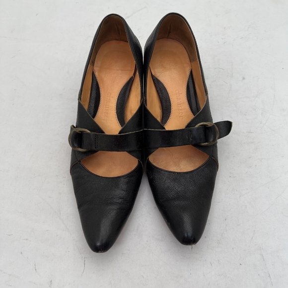 Chausser Black Leather Pointy Toe Mary Jane Low Heels US 6.5 - Picture 3 of 13